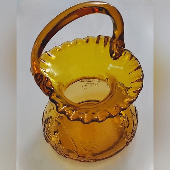 Vntg Kanawha 9" Golden Warm Amber 🍇 Crimped Basket - Picture 13 of 13